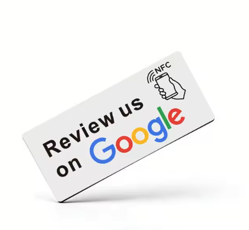 White slim on-metal Google review NFC sticker