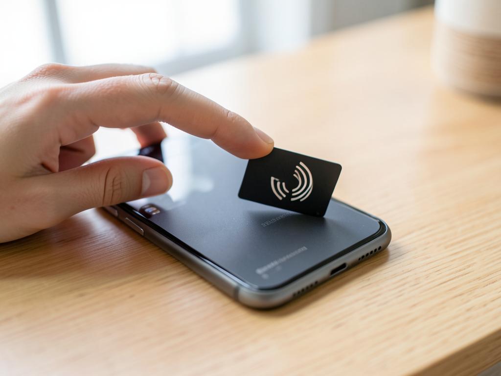 Tapping a Taproo NFC card on the back of a smartphone